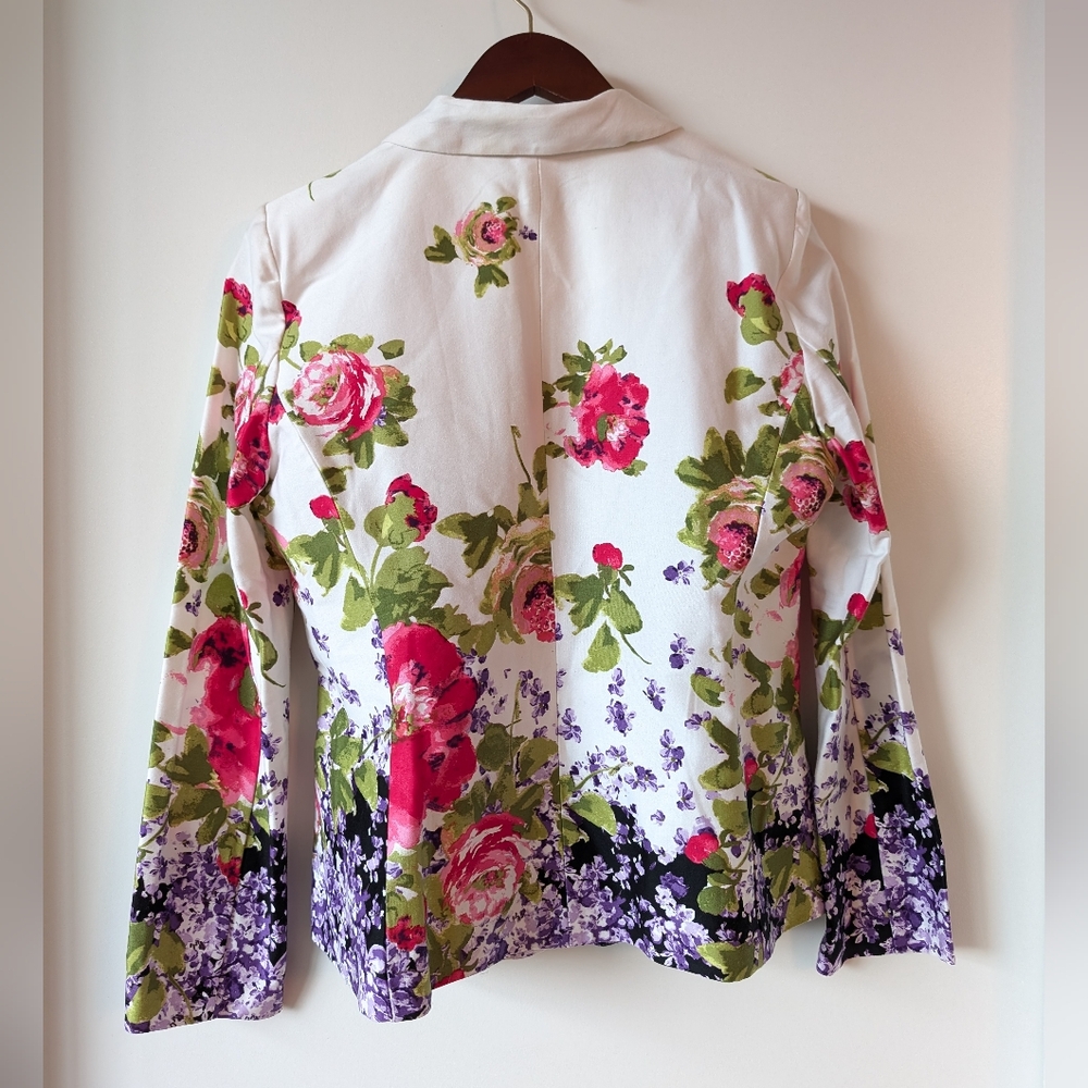 Floral Women's Blazer - White, Pink, Green, Purple - Picture 2 of 5